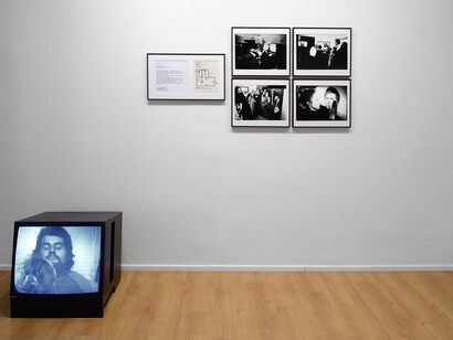 Sanja Iveković, Inter Nos (Between us), 1978, 4 b-w photographs, 40x26 cm each, drawing with text, b-w video 60'. Courtesy the artist and P420, Bologna