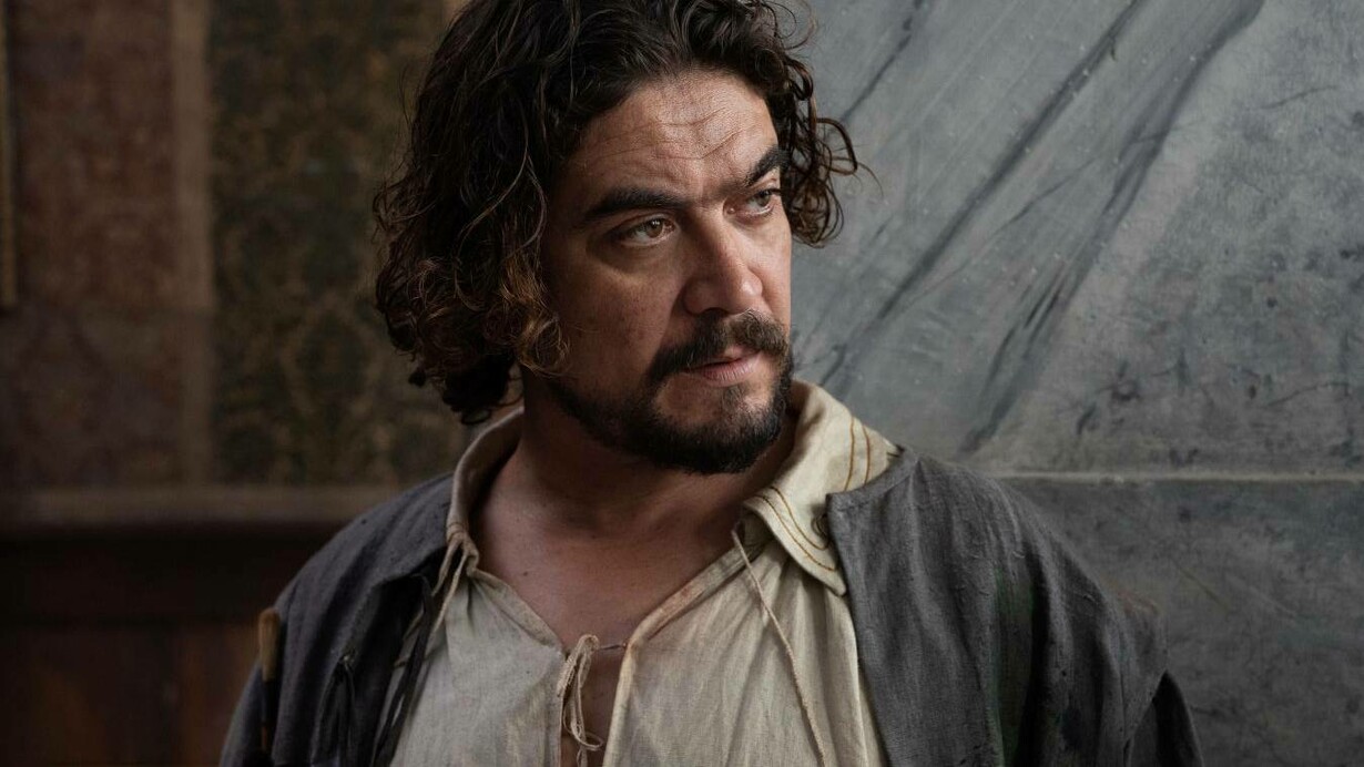 The lead actor, Riccardo Scarmarcio, in a scene from Caravaggio's Shadow (2022)