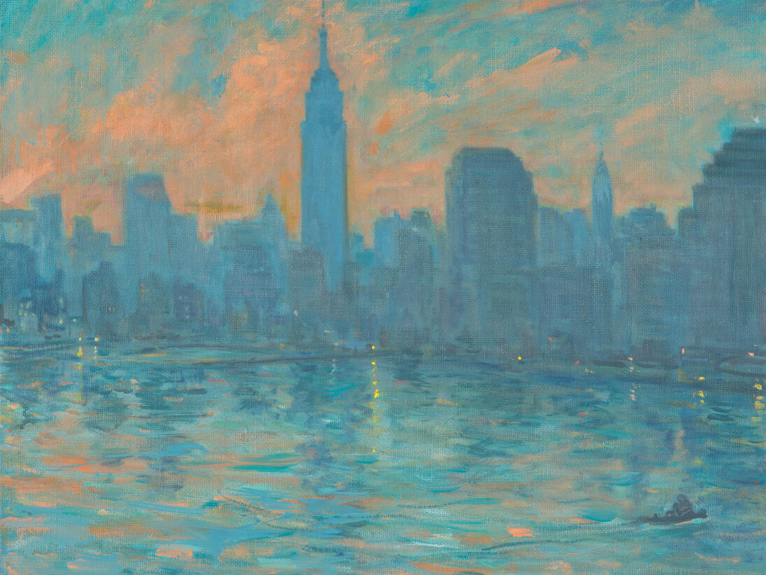 Henry Kondracki, Manhattan Twilight, oil on canvas, 25 x 28 inches