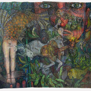 Erin Dixon, Aquarium, acrylic, collage & chalk pastel on paper, 30 by 42 inches. Courtesy of the artist and Spalding Nix Fine Art