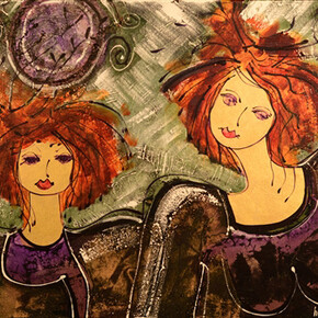 Nicole Tremblay, Ma fille, mon Ado, Acrylic & Mixed Media on Canvas, 20" x 30"