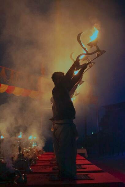 Men Performing a Ritual, Varanasi, UP, India