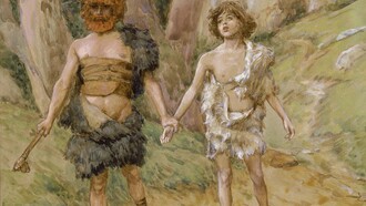 Caín conduciendo a Abel a la muerte, por James Tissot (1836-1902)