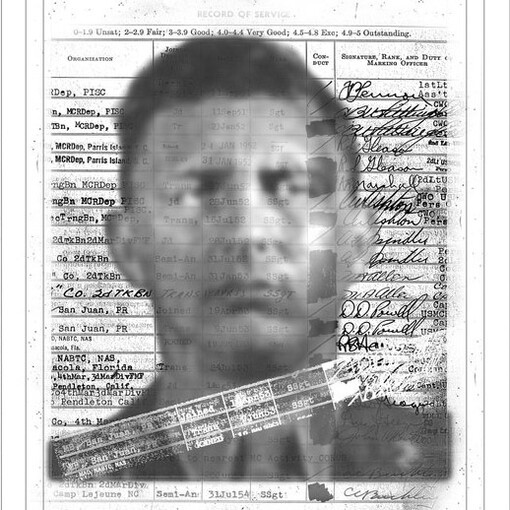 USMC North American origin: Edward Witbeck, Robert Clark, Jr., Merl F. Bennett, Bonnie Donahue (detail), archival digital prints,
20” x 54”, 2011. Courtesy of the artist and Kingston Gallery