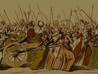 La primera ola del feminismo se remonta a la Ilustración y la Revolución francesa: grabado representando a las mujeres marchando sobre Versalles, 5 de octubre de 1789