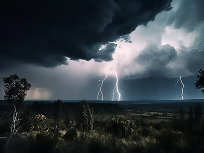 Spooky electricity illuminates dramatic storm cloud landscape