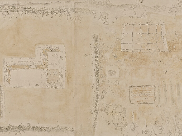 Lee Youngbin, Hanok (I), 2013, Korean Ink and pencil on Korean Paper, 164 x 319 cm