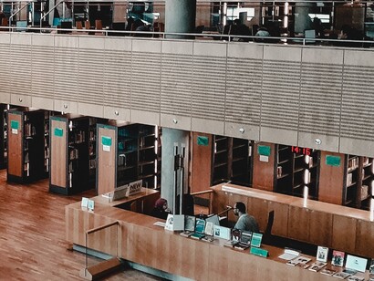 Librarian at the reception of the Library of Alexandria, Alexandria, Egypt