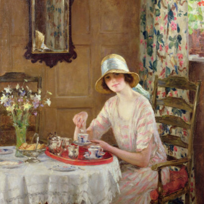"Afternoon Tea", dettaglio, William Henry Margetson, 1900 circa