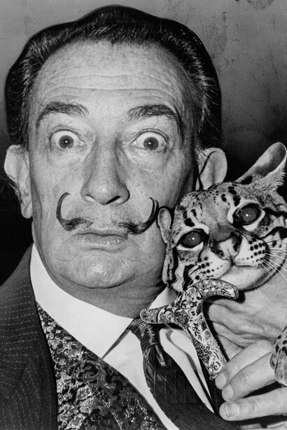 Salvador Dalí è famoso per i suoi baffi sottili e all'insù, diventati un'icona del suo stile eccentrico. Salvador Dalì nel 1965