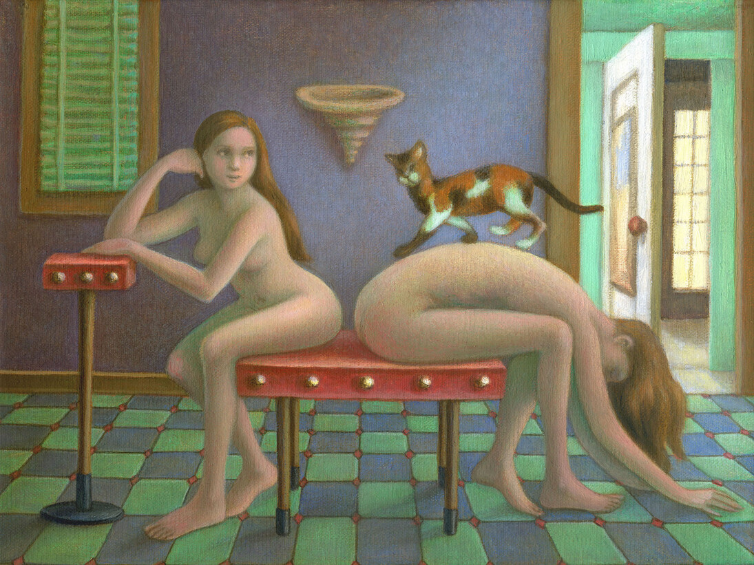 Amy Crehote, Back Scratch Parlor, 2015, oil on canvas, 20x25 cm. Courtesy of Antonio Colombo Arte Contemporanea