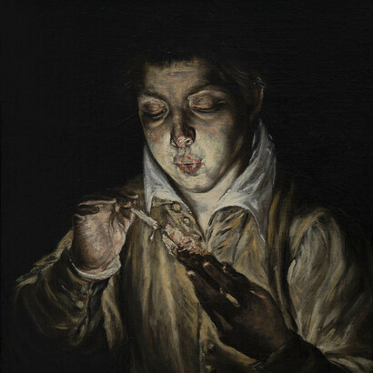 El Greco (Domenikos Theotokopoulos). A Boy Blowing on an Ember to Light a Candle (El Soplón), about 1570. Colomer Collection, Madrid