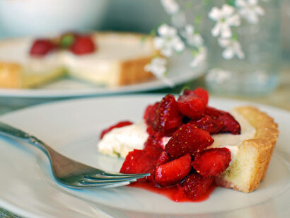 A slice of Sweet Strawberry Mascarpone Tart