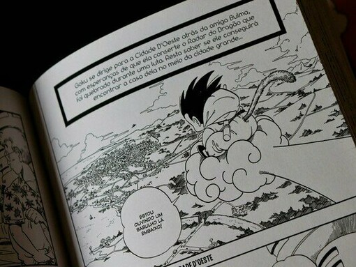 An open Japanese manga volume featuring Goku, representing the evolution of manga through the combination of artistic traditions, influences, and storytelling forms