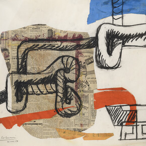 Corde et verres, 16 mai 1954, Collage de journal, papiers gouachés et fusain sur papier, 48 x 62 cm © Fondation Le Corbusier, Paris, 2015, Courtesy Galerie Eric Mouchet – Galerie Zlotowski