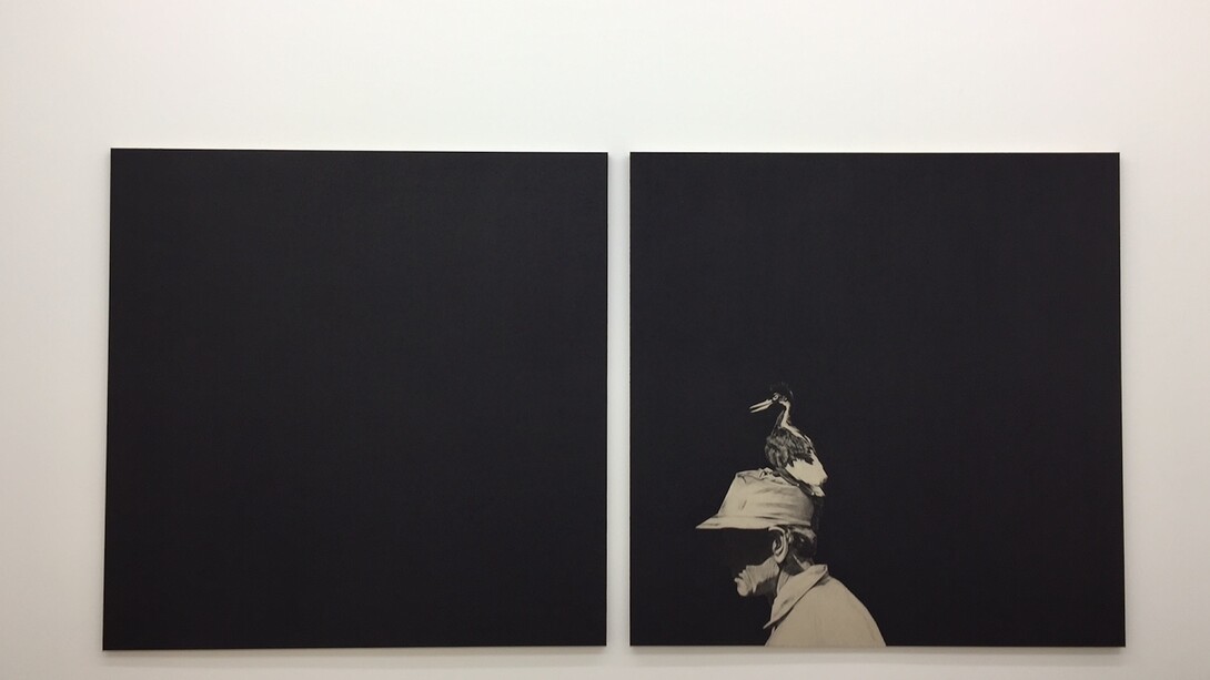 João Vilhena, Lettre d’ivoire, 2017, pierre noire on grey cardboard, Diptych, 101 x 202 cm. Copyright the artist, Courtesy Galerie Alberta Pane.