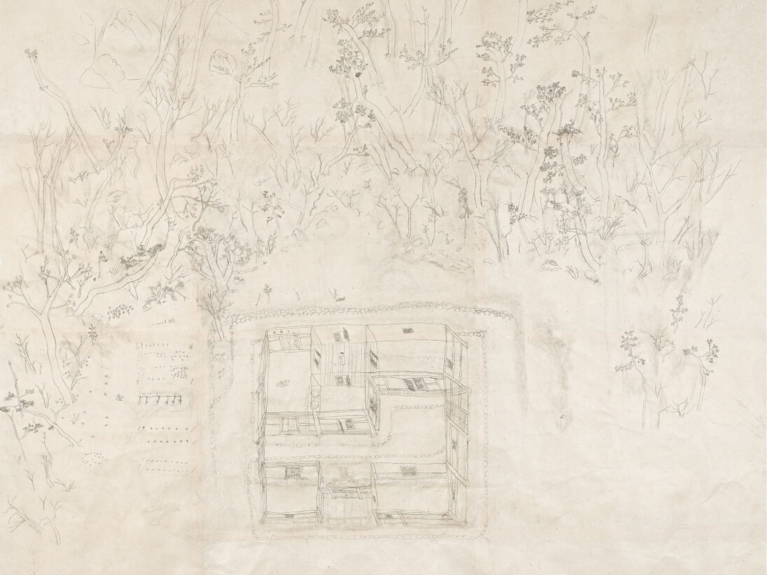 Lee Youngbin, Hanok, 2014, Korean Ink and pencil on Korean Paper, 244 x 240 cm 