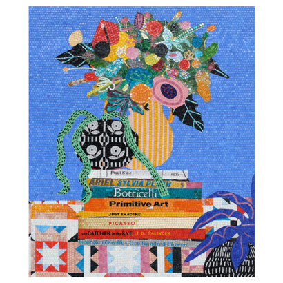 Mary Finlayson, Flowers with Books and Quilts, 2023. Courtesy the artist and Eleanor Harwood Gallery