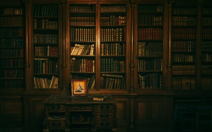 An expansive library filled with preserved volumes, representing the archive as a space for safeguarding stories and knowledge