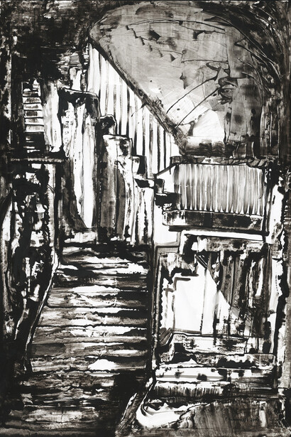 Elli Koutsoukelli, Untitled, 2014, Indian ink & mixed media on paper, 100 x 70 cm