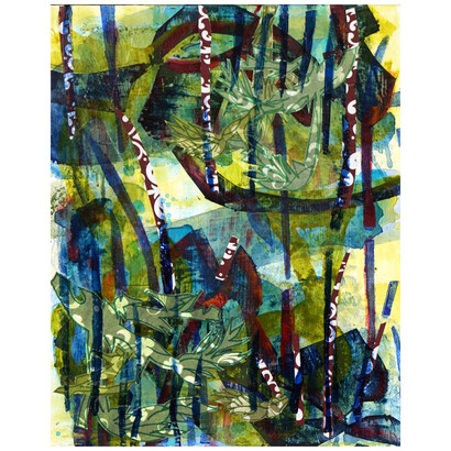 Lisa Petker-Mintz, Darkness Through The Vines, mixed media on board, 20x16 inches. Courtesy of the artist and The Painting Center