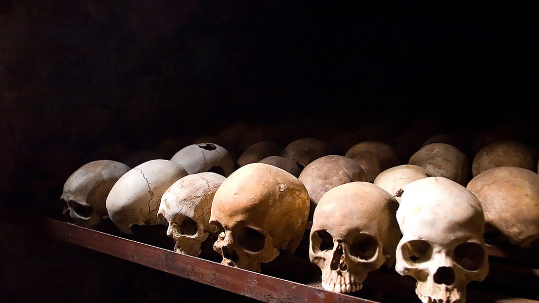 Skulls displayed at the Nyamata Genocide Memorial Site in Nyamata, Rwanda