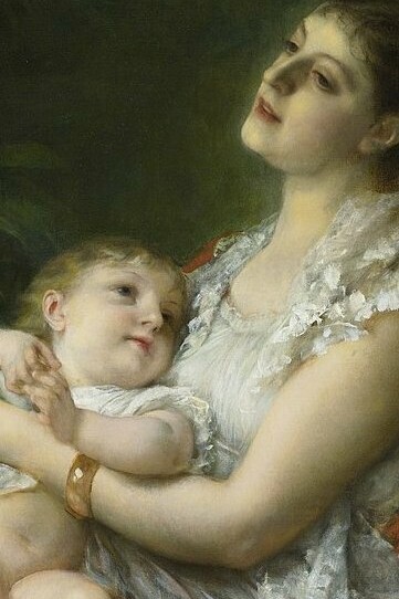 "El abrazo de una madre", óleo sobre lienzo, Adolphe Jourdan, 1889