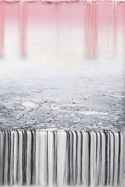 Outi Pieski, Nuvvos Áilegas, 2013, acrylic on canvas with thread, 85 x 60 cm
