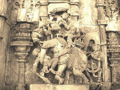 Carving of Bhagadatta fighting with Bhima