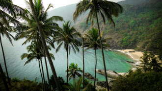 A view of Kakolem Beach from the hillside in Goa