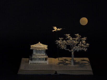 Su Blackwell, The Stork Wife, 285mm w x 256mm h x 242mm d, Paper, book, lights, paper sculpture in glass and wood box
