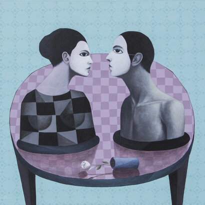 Oussama Diab, Chess, 2015, Mixed media on canvas, 150 x 160 cm