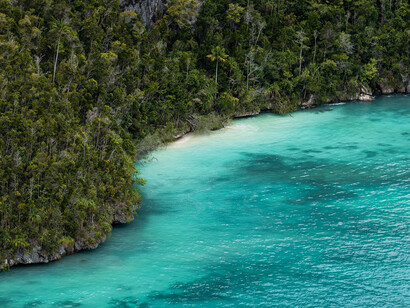 Arcipelago di Raja Ampat, Indonesia. Isole sono in effetti meravigliose e selvagge, quasi disabitate, tuttavia per cause locali o più probabilmente generali, sono letteralmente inondate di rifiuti galleggianti