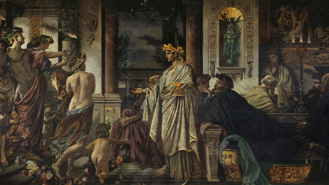 Una escena del diálogo platónico «El banquete» vista por Anselm Feuerbach (1873)