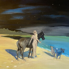 Deborah Brown, Dark Horse, 2019, oil on canvas, 36x36 inches. Courtesy of Gavlak Gallery