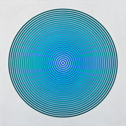 Marina Apollonio - Gradazione verde + blu/N, 1966, Idropittura su masonite, 130×130cm