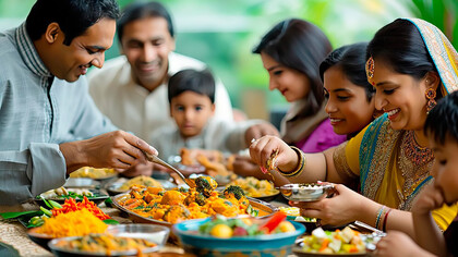An indian family eating together