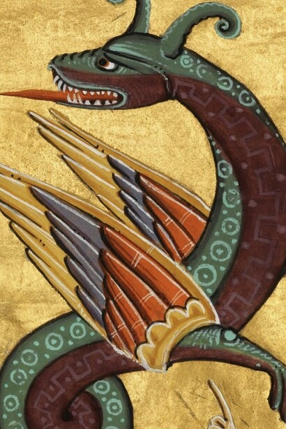 "La bestia de la tierra", ilustración del Apocalipsis de Bamberg, Siglo XI