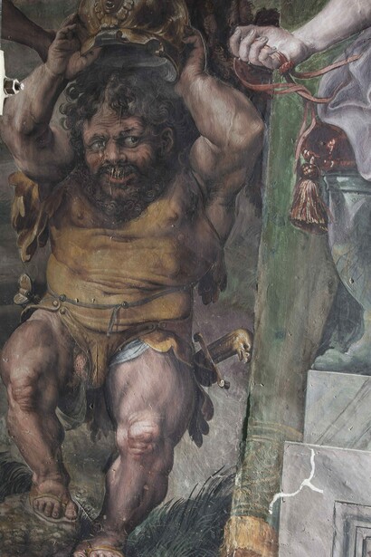 Pared "Visión de la Cruz". El enano Gradasso Berrettai de Norcia antes de la restauración. Foto gentileza de los Museos Vaticanos