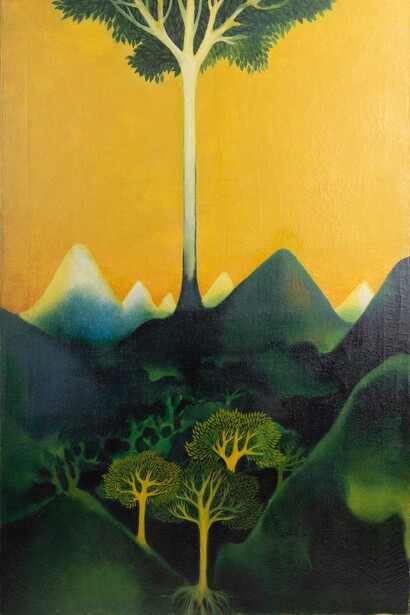 Gulammohammed Sheikh, Tree over mountains, 1970. Courtesy of Kiran Nadar Museum of Art