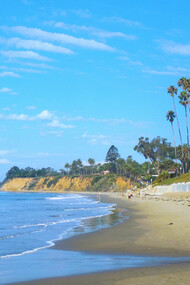 The Butterfly Beach in Montecito, California, USA, offers stunning sunset views and relaxing beach walks. Celebrity sightings are common and the beach's shoreline is ideal for swimming and surfing