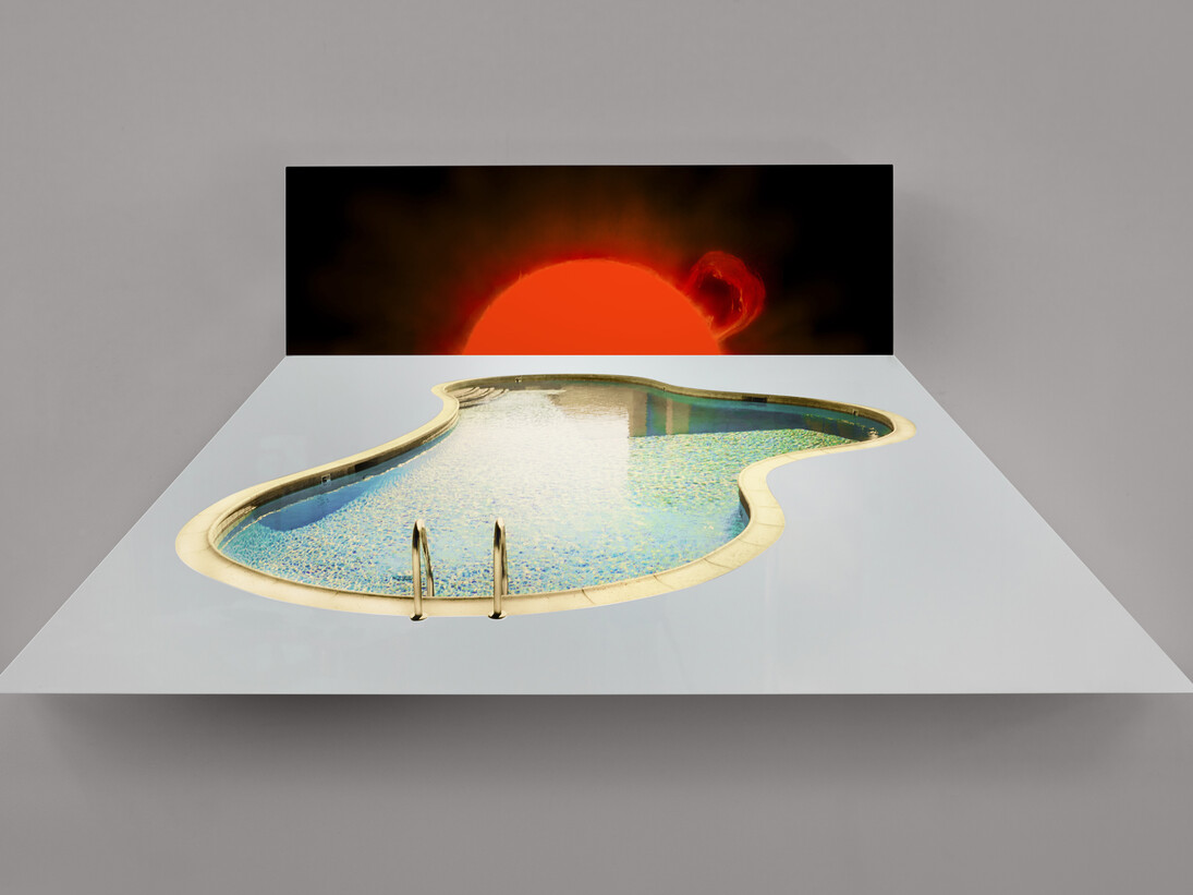 Doug Aitken, SUN POOL, 2014, Aluminum lightbox, LED lights, chromogenic transparency, acrylic, 38 x 88 1/2 x 7 3/8 inches (96.5 x 224.8 x 18.7 cm) © Doug Aitken. Courtesy Regen Projects, Los Angeles.