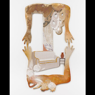 Rachael Zur, Entombment & Embrace, 40.5x24.5x0.5 inches, expanded painting. Courtesy the artist and Hanson Howard Gallery
