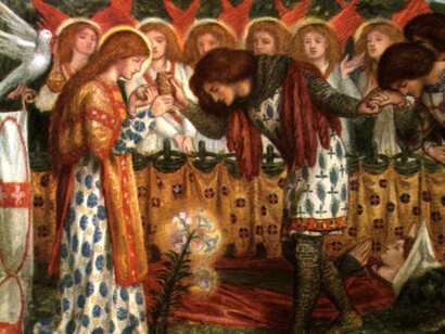 Dante Gabriel Rossetti (1828–1882), Come Sir Galahad, Sir Bors e Sir Percival furono nutriti con il Santo Graal, acquerello