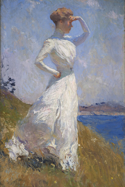 Frank Weston Benson, Bajo el Sol, 1909, (Sunlight), Óleo sobre lienzo. 81,3 x 50,8 cm, Indianapolis Museum of Art, Indianápolis, Indiana, John Herron Fund