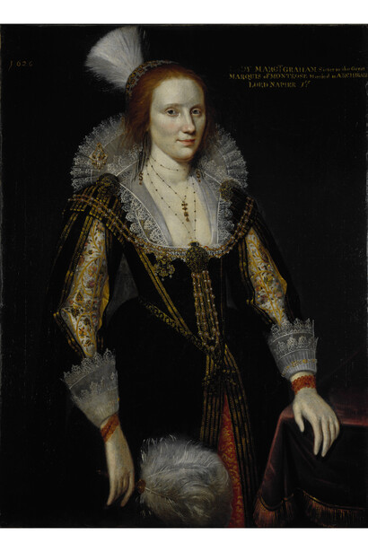 Adam de Colone, Margaret Graham, Lady Napier, d. c 1626. Sister of 1st Marquess of Montrose and wife of 1st Lord Napier 1626, Oil on canvas 109.30 x 81.00 cm
Scottish National Portrait Gallery  
