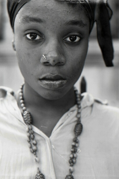 Dawoud Bey, Girl with a Knife Nose Pin, 1990/2018, Archival pigment print, 49 7/8 x 41 5/8 in.