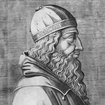 Grabado de Aristóteles en Speculum Romanae Magnificentiae (1553)