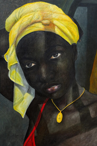 Bwambale Wesely, The enigmatic beauty in the shadows, 2024. Courtesy of Thierry Goldberg Gallery 