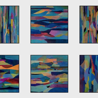 Ellen Globokar, Huwak'a 2, 2023, Collage on Canvas, 24" by 36". Courtesy of Agora Gallery